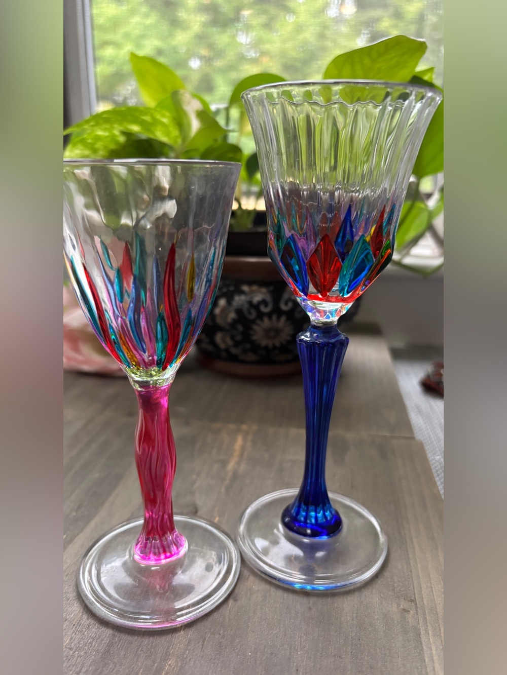 Hand Painted Murano Style Italian Crystal Wine Glasses (set of 2)